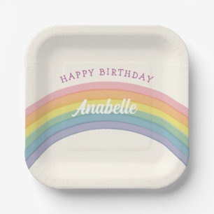 Plato De Papel Fiesta de cumpleaños del arcoiris Pastel