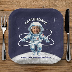 Plato De Papel Fiesta de Cumpleaños del Astronauta 1er Viaje Alre