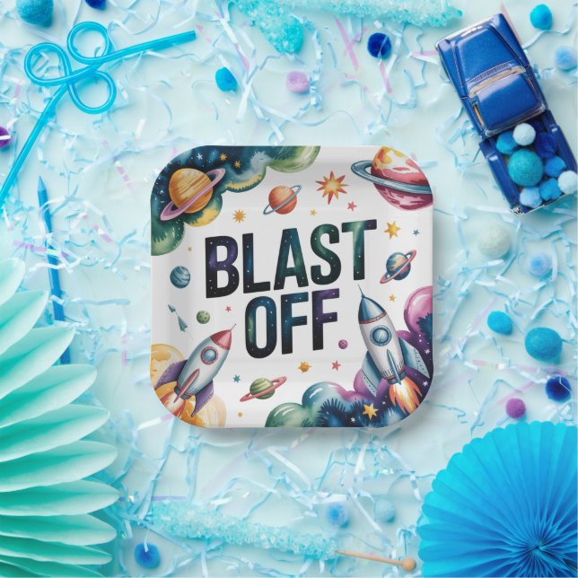 Plato De Papel Fiesta de cumpleaños del astronauta Blast Off Spac (Fiesta)