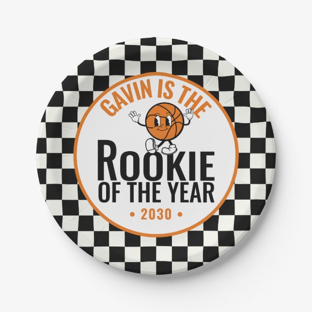 Plato De Papel Fiesta de cumpleaños del Baloncesto Retro Personal (Anverso)