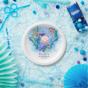 Plato De Papel Fiesta de cumpleaños del bebé de Ocean Sea Animals