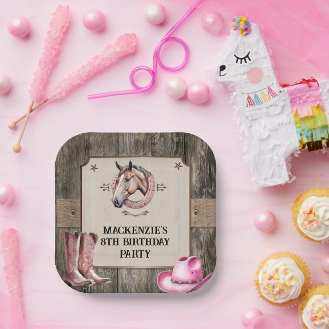 Plato De Papel Fiesta de cumpleaños del caballo rosado rustico (Fiesta)