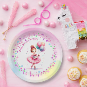Plato De Papel Fiesta de cumpleaños del Chica Ballerina Rosa boni