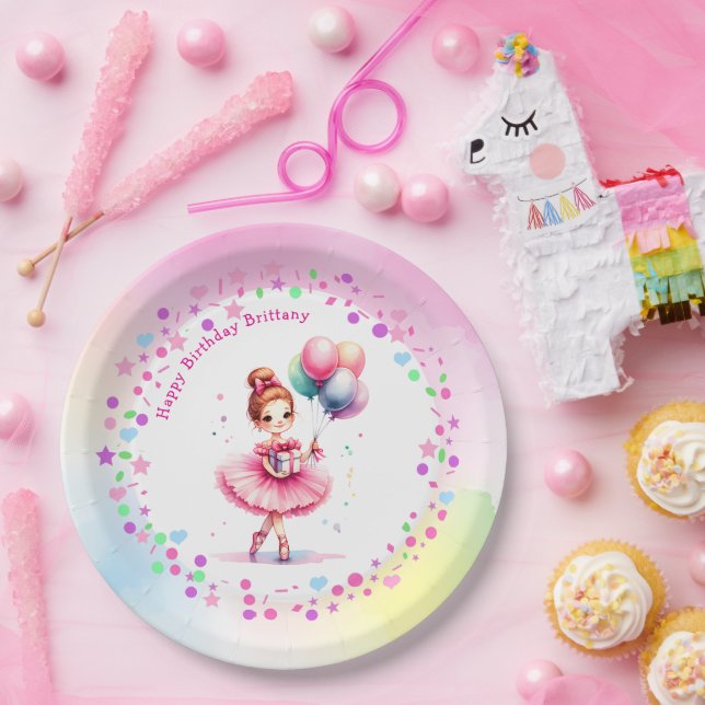 Plato De Papel Fiesta de cumpleaños del Chica Ballerina Rosa boni (Fiesta)