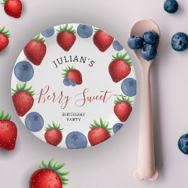 Plato De Papel Fiesta de cumpleaños del Chica de fresa y arándano