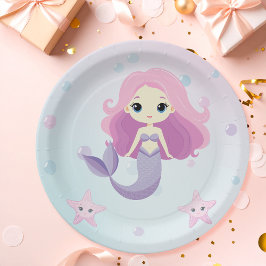 Plato De Papel Fiesta de cumpleaños del Chica de la Sirena Cuta