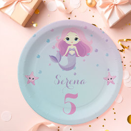 Plato De Papel Fiesta de cumpleaños del Chica de la Sirena Cuta
