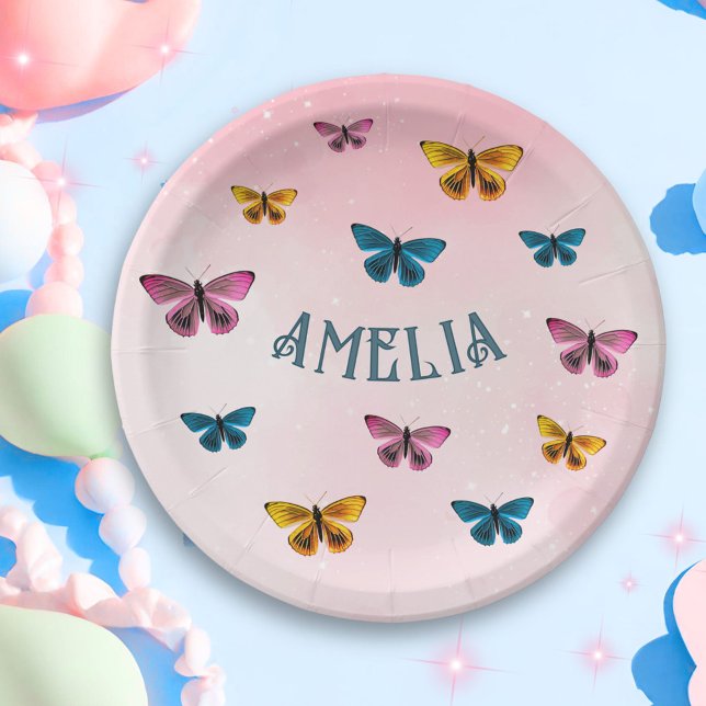Plato De Papel Fiesta de cumpleaños del Chica de mariposa rosada (Subido por el creador)
