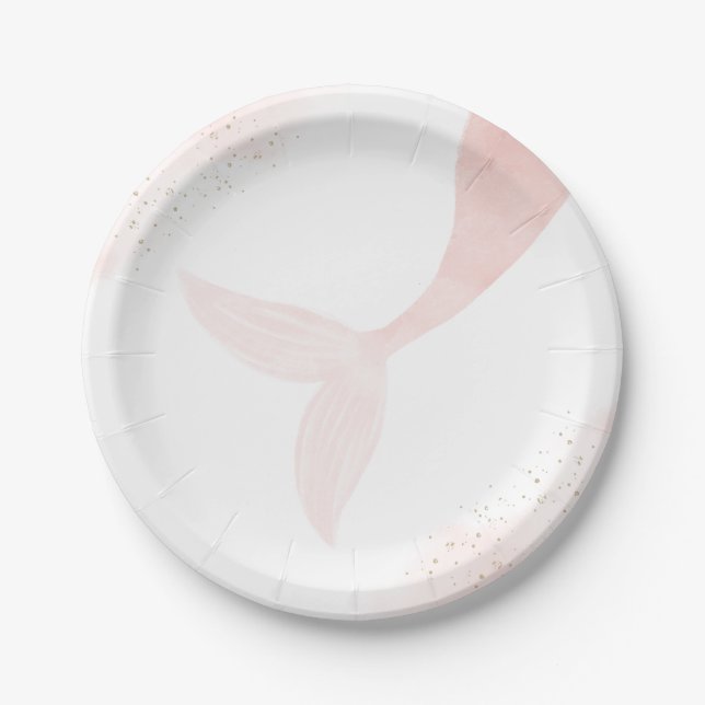 Plato De Papel Fiesta de cumpleaños del Chica de Sirenas Rosadas (Anverso)