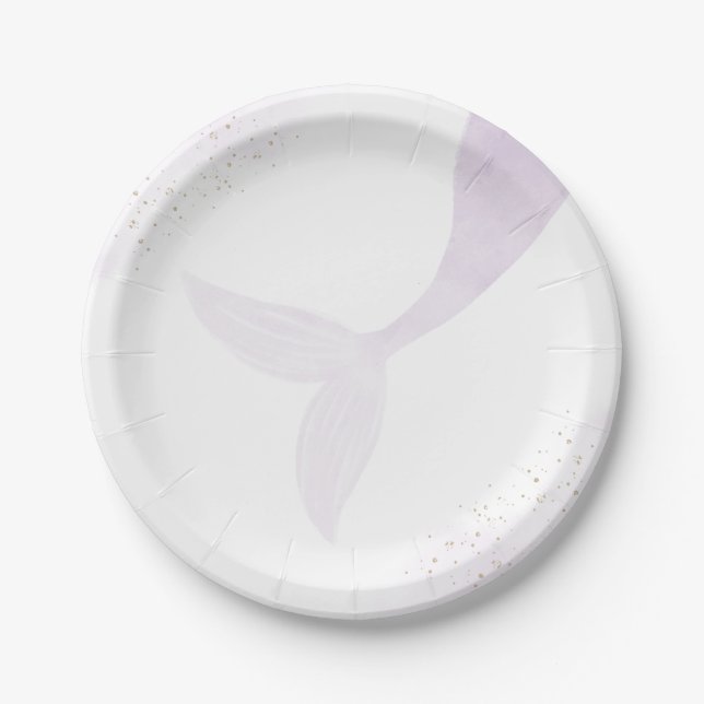 Plato De Papel Fiesta de cumpleaños del Chica Purple Mermaid (Anverso)