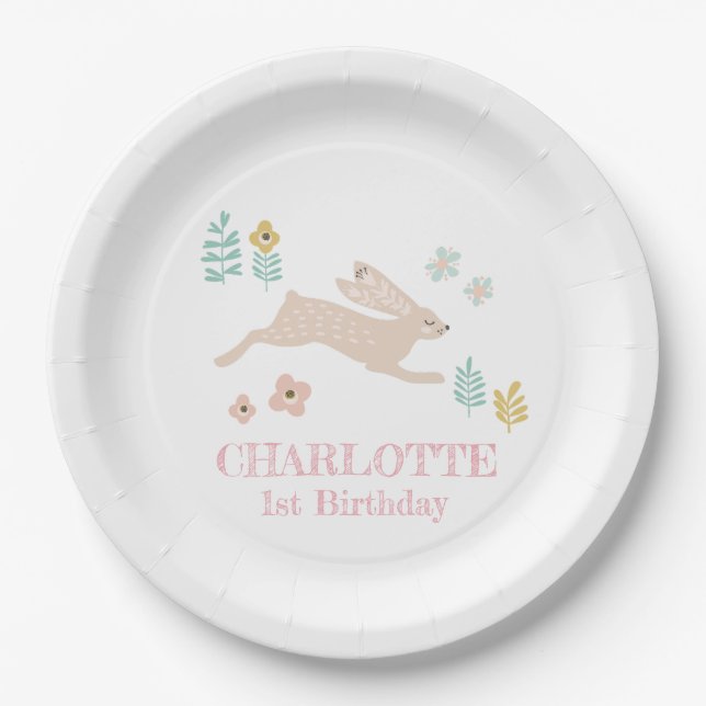 Plato De Papel Fiesta de cumpleaños del conejito dulce lindo anim (Anverso)