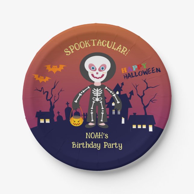 Plato De Papel Fiesta de cumpleaños del disfraz de Halloween (Anverso)