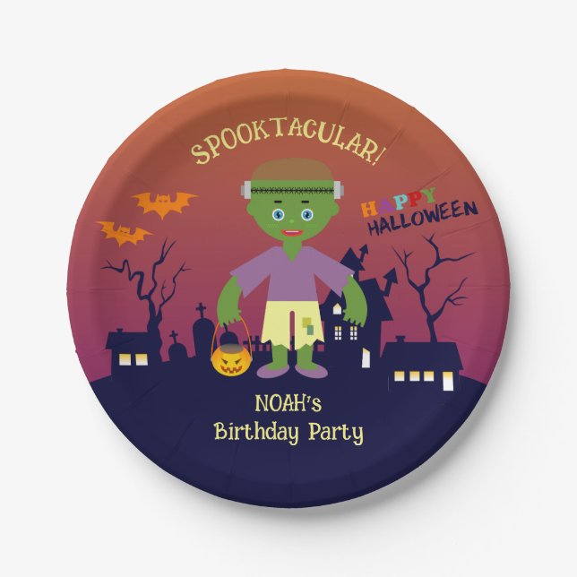 Plato De Papel Fiesta de cumpleaños del disfraz de Halloween (Anverso)