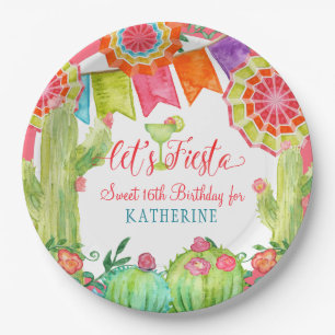 Plato De Papel Fiesta de cumpleaños del dulce del rosa del cactus