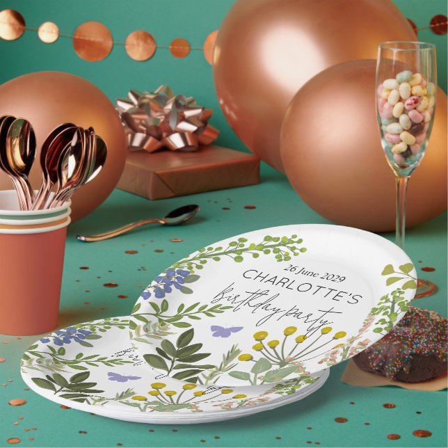 Plato De Papel Fiesta de cumpleaños del Evergreen Summer Garden (Multi)
