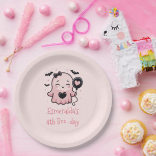 Plato De Papel Fiesta de cumpleaños del fantasma de Halloween ros