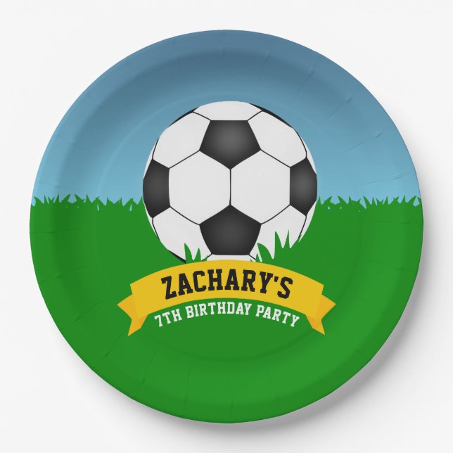 Plato De Papel Fiesta de cumpleaños del fútbol (Anverso)