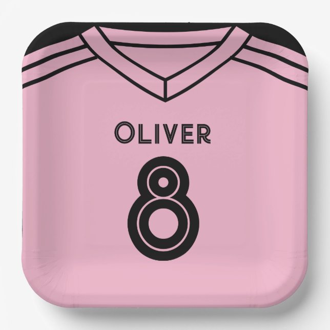 Plato De Papel Fiesta de cumpleaños del fútbol rosado y negro de  (Anverso)