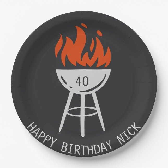 Plato De Papel Fiesta de cumpleaños del hombre, Bacon, barbacoa (Anverso)