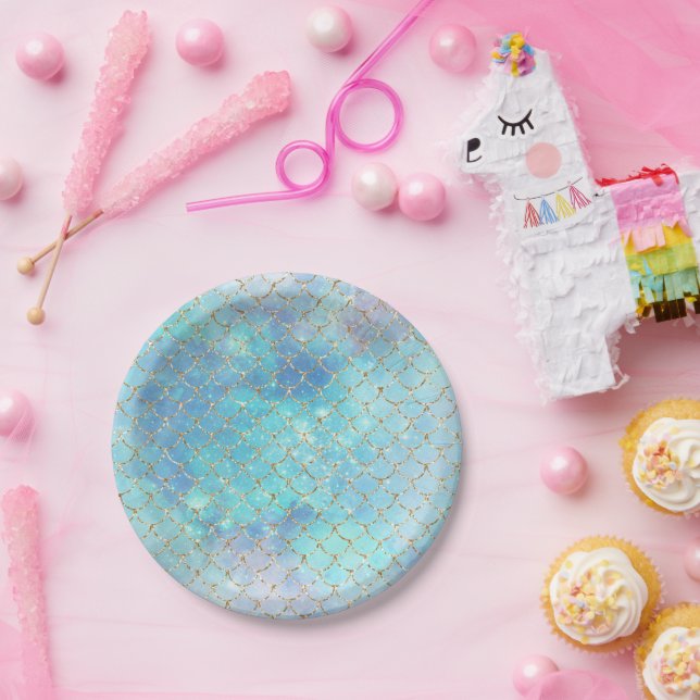 Plato De Papel Fiesta de cumpleaños del Mar de Oro Azul (Fiesta)