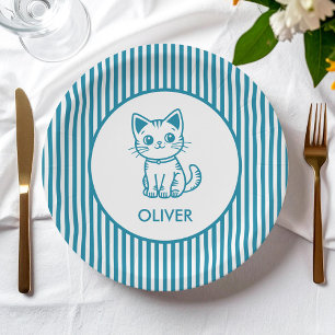 Plato De Papel Fiesta de cumpleaños del niño con gatito de colore