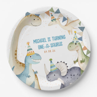 Plato De Papel Fiesta de cumpleaños del niño de los dinosaurios