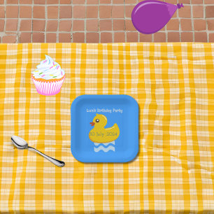 Plato De Papel fiesta de cumpleaños del pato de caucho amarillo