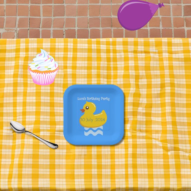 Plato De Papel fiesta de cumpleaños del pato de caucho amarillo (Subido por el creador)