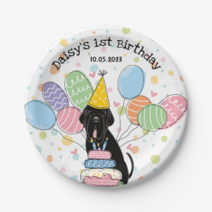 Plato De Papel Fiesta de cumpleaños del perro de napolitano negro
