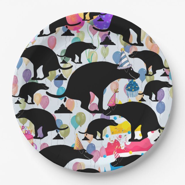 Plato De Papel Fiesta de cumpleaños del perro de Pooping (Anverso)
