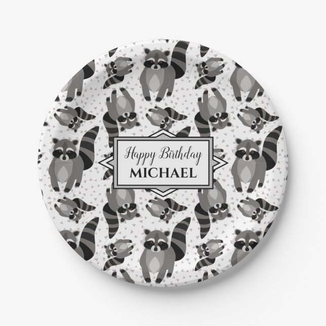 Plato De Papel Fiesta de cumpleaños del Personalizado Raccoons (Anverso)