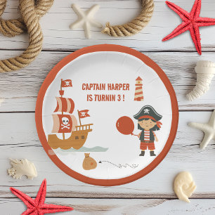 Plato De Papel Fiesta de cumpleaños del pirata   Barco Rojo y Cap