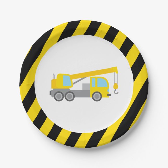 Plato De Papel Fiesta de cumpleaños del tema de construcción (Anverso)