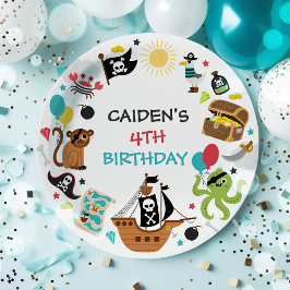 Plato De Papel Fiesta de cumpleaños del Tesoro de Barcos Piratas