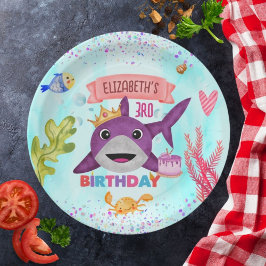 Plato De Papel Fiesta de cumpleaños del tiburón de cumpleaños de