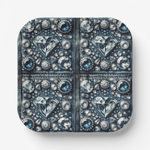 Plato De Papel Fiesta de Cumpleaños Denim & Diamonds Bling Sweet