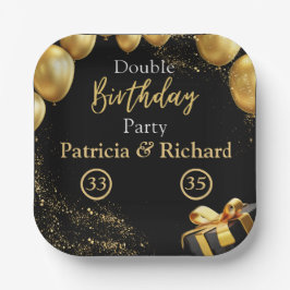 Plato De Papel Fiesta de cumpleaños doble negro y elegante de oro
