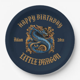 Plato De Papel Fiesta de cumpleaños Dragon Blue y Gold