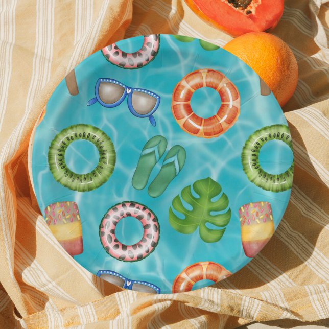 Plato De Papel Fiesta de Cumpleaños en la Piscina Azul Tropical (Subido por el creador)