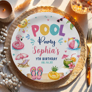 Plato De Papel Fiesta de cumpleaños en la piscina Tropical Splish