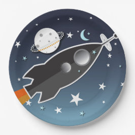 Plato De Papel Fiesta de Cumpleaños Espacial Cohete Despegue