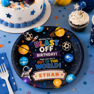 Plato De Papel Fiesta de Cumpleaños Espacial Personalizada con De