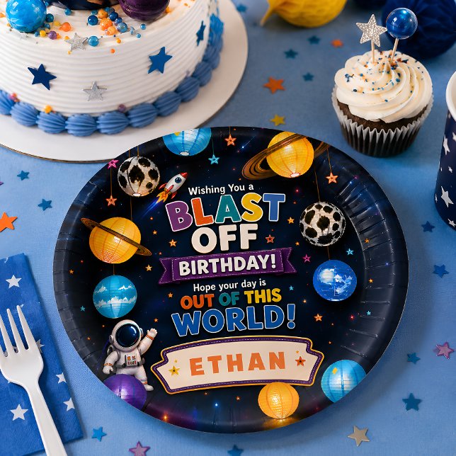 Plato De Papel Fiesta de Cumpleaños Espacial Personalizada con De (Personalized Blast Off Space Birthday Party Paper Plates
)