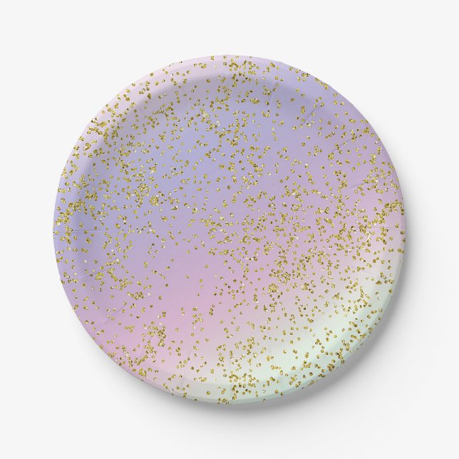 Plato De Papel Fiesta de Cumpleaños Fantasía Glitter Dorado Paste (Anverso)
