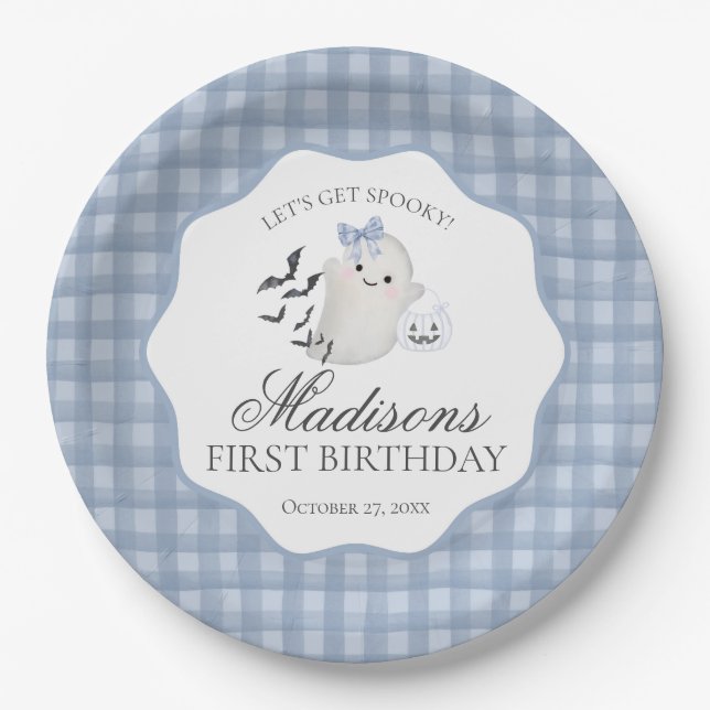 Plato De Papel Fiesta de Cumpleaños Fantasma Boo Pastel Azul (Anverso)