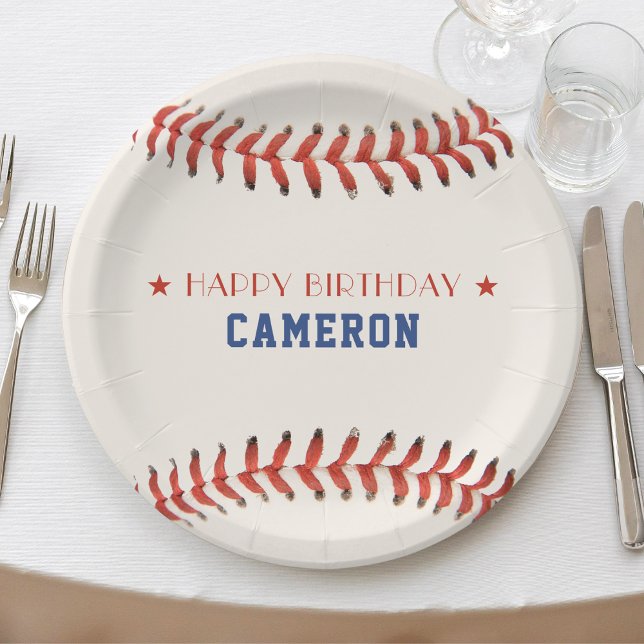 Plato De Papel Fiesta de cumpleaños feliz de béisbol Softball Spo (Baseball Softball Sport Happy Birthday Party Paper Plates)