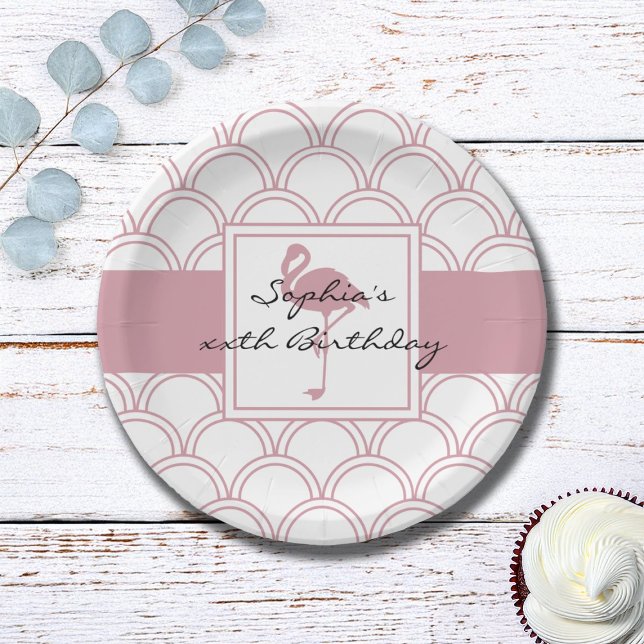 Plato De Papel Fiesta de Cumpleaños Flamenco Rosa con Patrón de O (Subido por el creador)