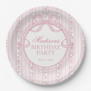 Plato De Papel Fiesta de Cumpleaños Floral Antiguo Rosa Elegante