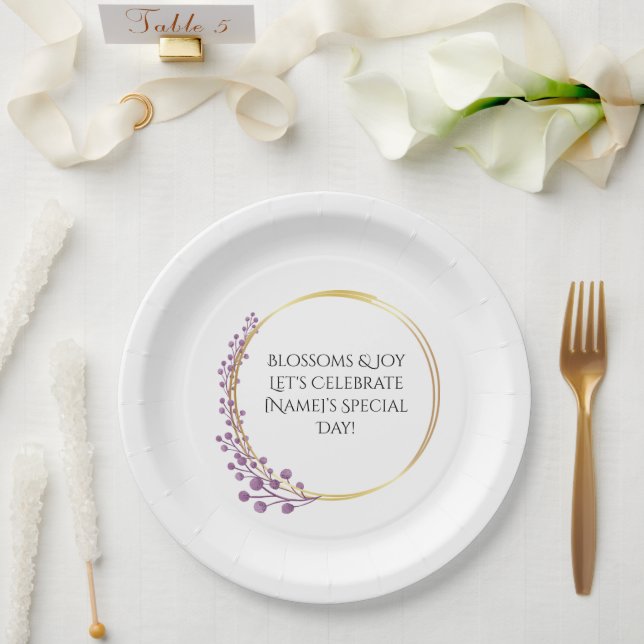 Plato De Papel Fiesta de cumpleaños floral de Golden Bloom (Boda)