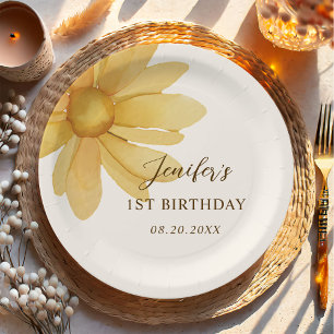 Plato De Papel Fiesta de cumpleaños floral de margarita amarilla 